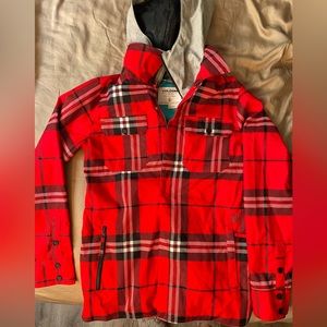 Volcom Women’s Snowboard Ski Snow Hooded Coat Red Black Flannel Small S